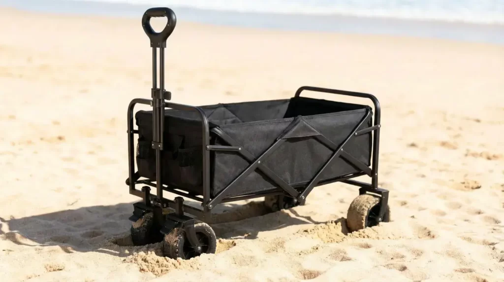Charriot Plage Roues Sable - chariot de plage adapté au sable - chariot de plage action - chariot plage stokomani - chariot plage famille - chariot de plage pas cher - chariot de plage sable mou