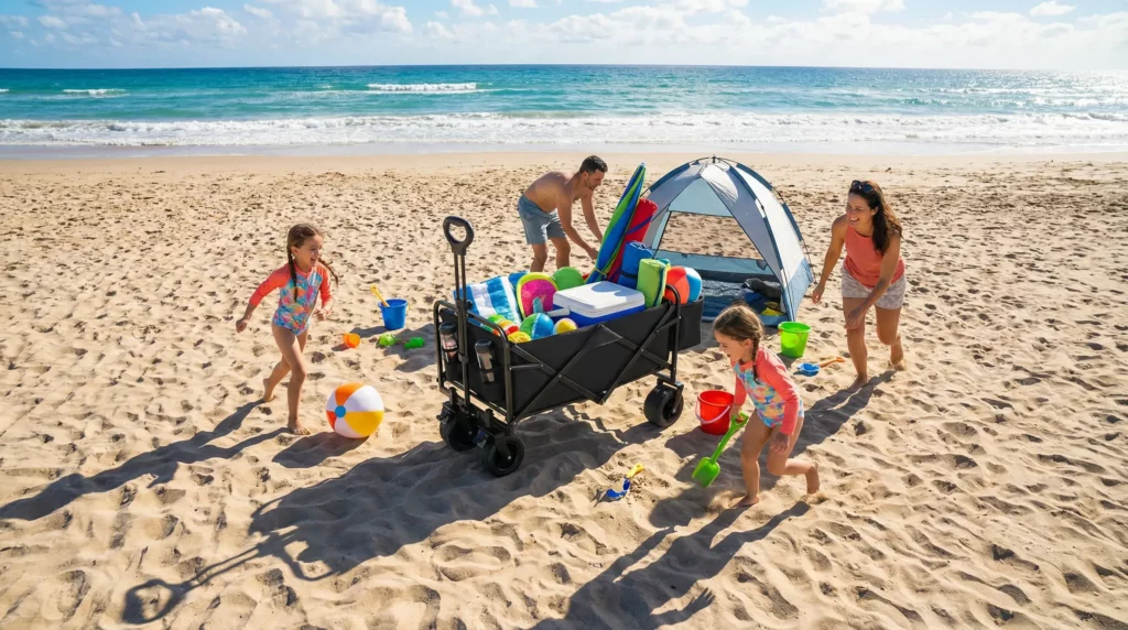 chariot de plage -chariot de plage tout terrain-chariot de plage grosse roue-chariot de plage charge lourde-chariot de plage sable mou-chariot pour transporter affaires plage - chariot pour la plage
