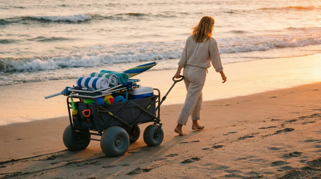Peut-on-vraiment-tirer-chariot-de-plage-sur-le-sable-Chariot-de-plage-pas-cher-chariot-de-plage-action