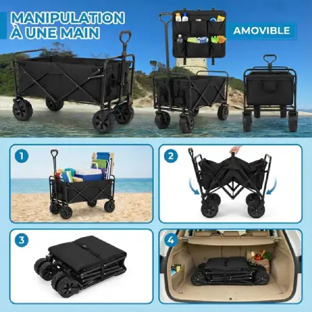 chariot de plage pliable - chariot de plage facile à transporter