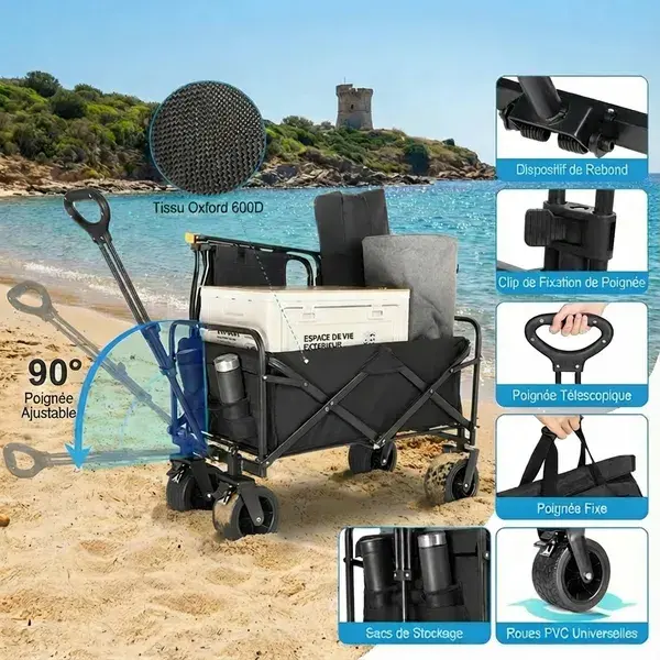 chariot de plage robuste roues large caracteristique - meilleur chariot de plage
